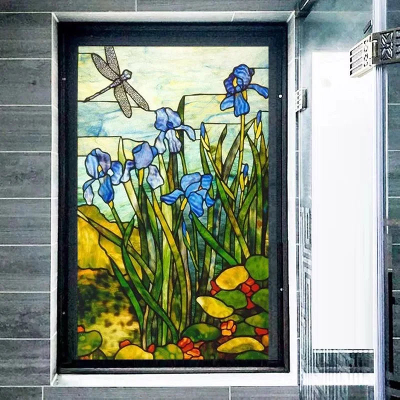 Custom Size Stained Glass Window Film Gothic Church Tree Flower Bird Sticker For Kitchen Bathroom Glass Sliding Door Home Decor