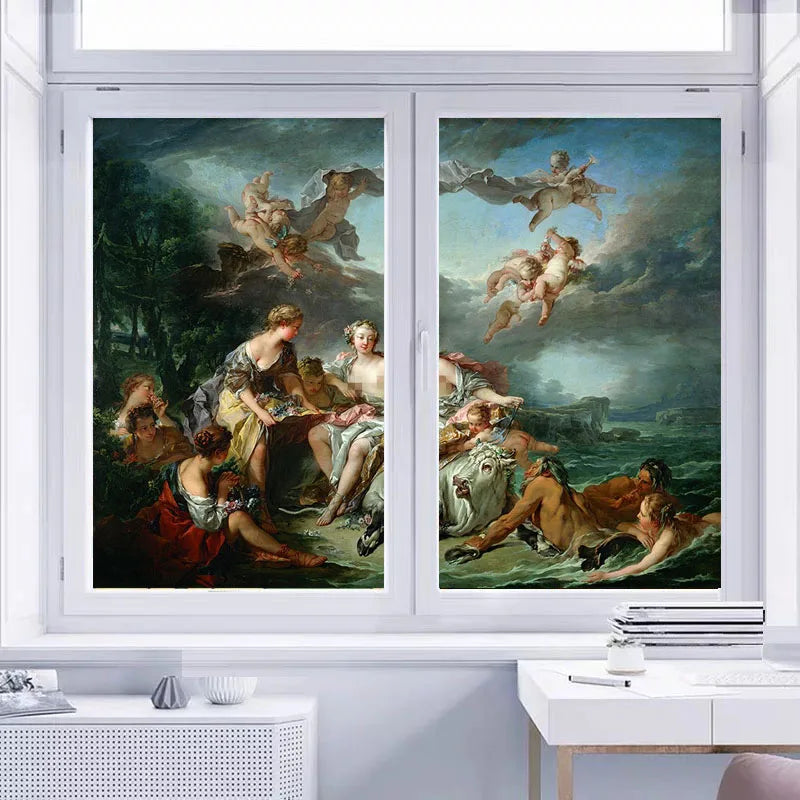 Frosted Privacy Window Film Stained Glass Film Church Style Virgin Angel Colorful Window Stickers Shower Bathroom Glass Film