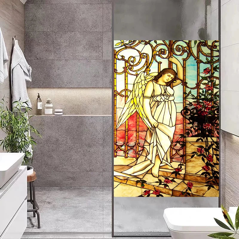Custom Size Stained Glass Window Film Church Sticker Girl Angel Painting For Kitchen Bathroom Bedroom Glass Door Home Decor