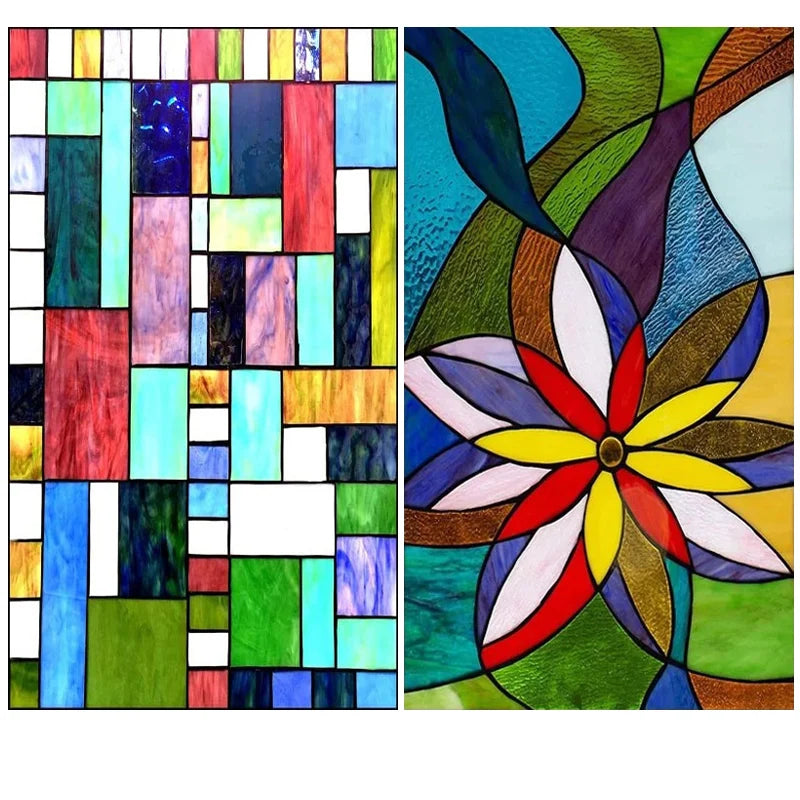 Custom Size Window Film Stained Glass Stickers Static Cling Frosted Privacy 3D Print Rainbow Mosaic For Window Door Home Decor