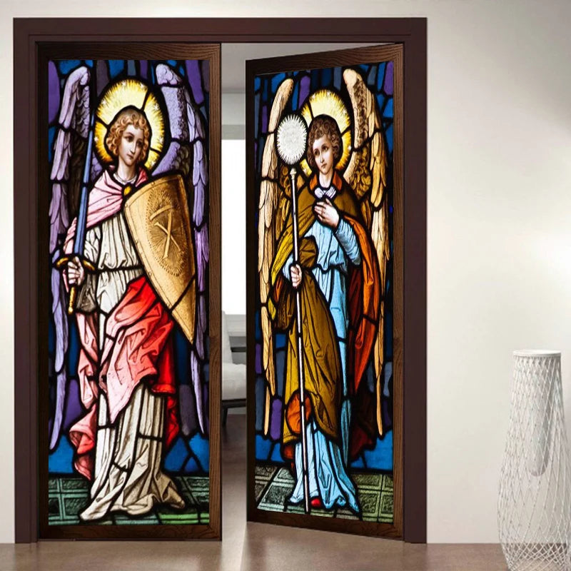 Window Film Frosted Stained Glass Films,Customized Church Angel Picture,Static Cling Remove Sticker for House Worship Home Decor