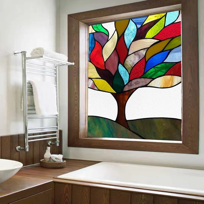 Window Film Frosted Stained Glass Films,Customized Multicolored Static Cling,Privacy Protection Reusable Removable Home-Decor