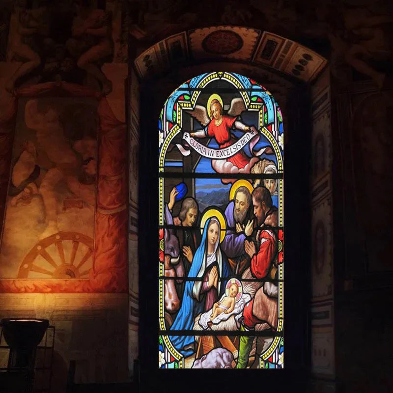 Custom size Window Film Stained Glass Films Jesus Virgin Mary,Home Decor Frosted Foil Door Stickers ,PVC Self-adhesive Poster
