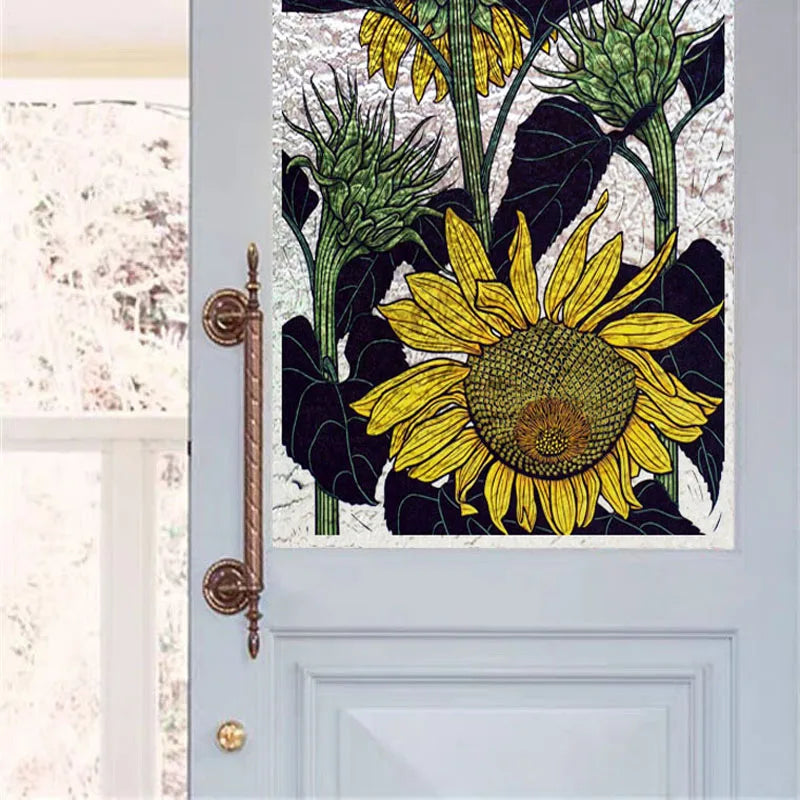 Stained Glass Window Film 3D Frosted Privacy Static Cling Door Stickers Plant Florl Custom Size For Bathroom Office Home Decor