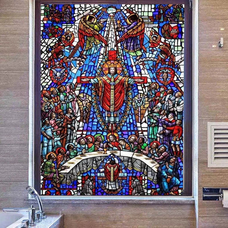 Stained Glass Wndow Film Frosted Glass Sticker Forest Custom Size Church Jesus Last Supper Light Box Poster Home Decor