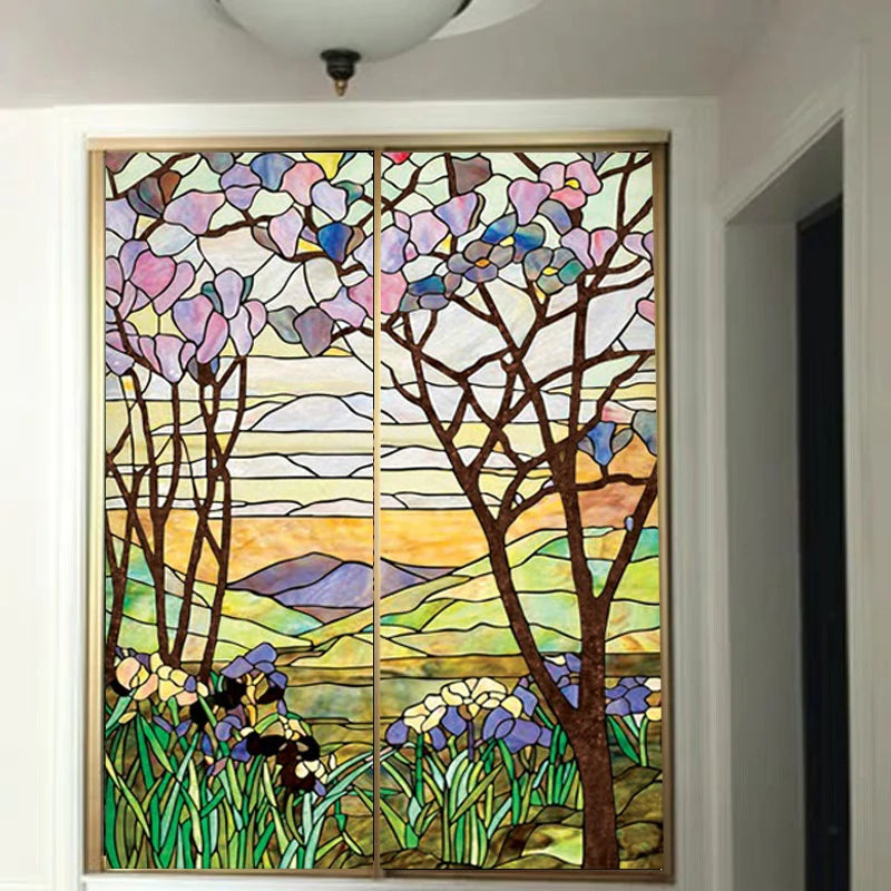 European Church Mosaic Art Glass Film Stained Window Opaque Sticker Self adhesive/Static Cling decor privacy do custom size fl01