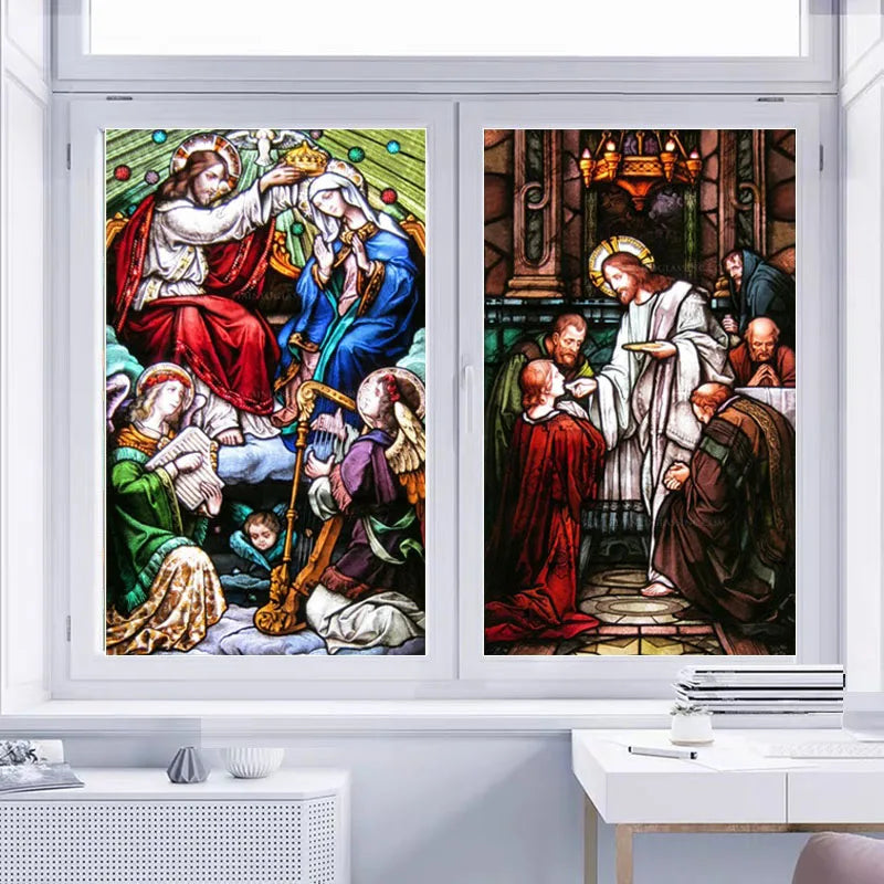 Custom size Christian Pictures Window film Door sticker Wall stickers Glass decor church Jesus self-adhesive Stained Opaque