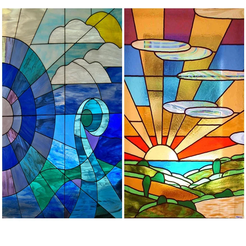 Custom Size Window Film Stained Glass Stickers Static Cling Frosted Privacy 3D Print Rainbow Mosaic For Window Door Home Decor