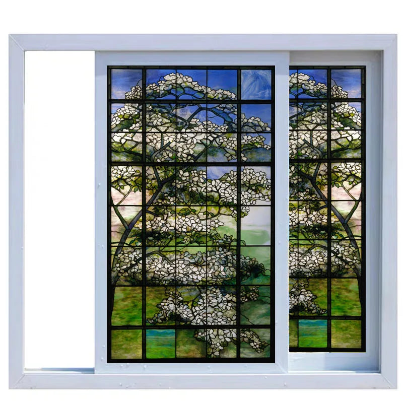 European Church Style Glass Film Stained Window Films Opaque Frosted Static Cling Privacy Custom Size Stickers Dogwood