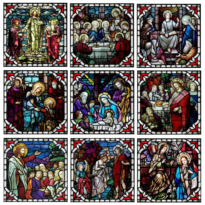 Custom Stained Glass Window Film,PVC Self-Adhesive Window Films,Retro Church Jesus Home Decor Foil Stickers Window treatment