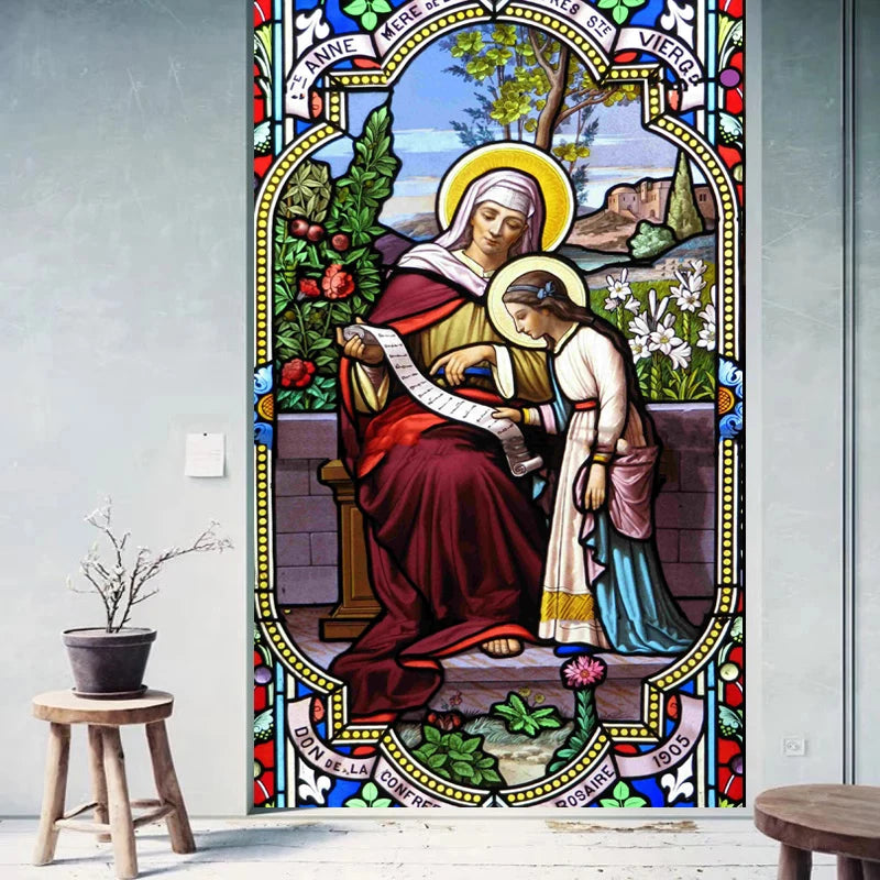 Custom size Window Film Stained Glass Films Jesus Christ Virgin Mary Window Sticker Paper Door Stickers European Church Style