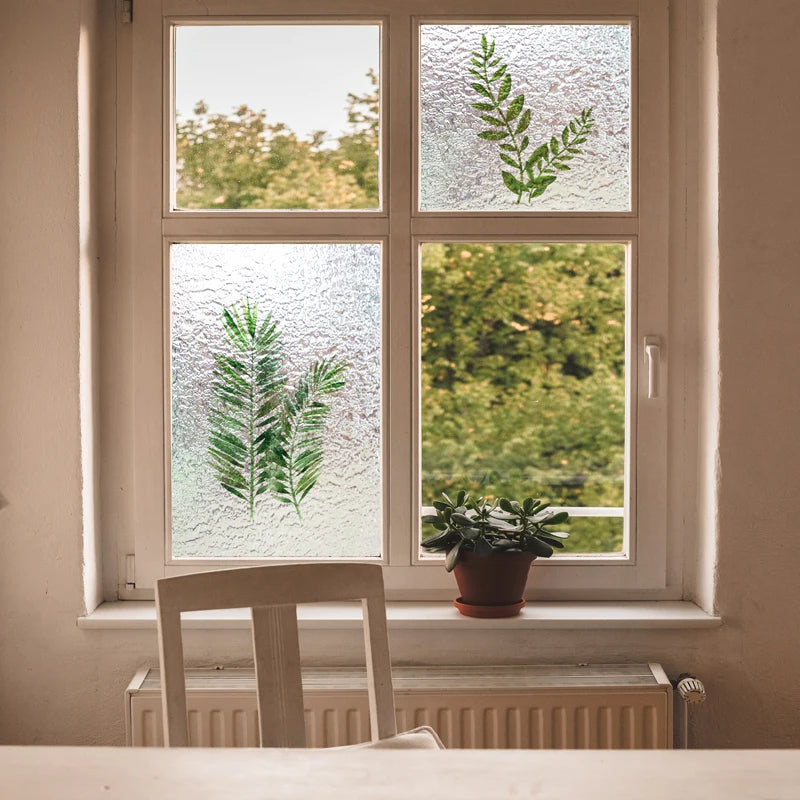 Custom 3D Frosted Stained Glass Window Film, Green Plant Glue-free Electrostatic Cling,Home Decor Door Stickers Window Treatment