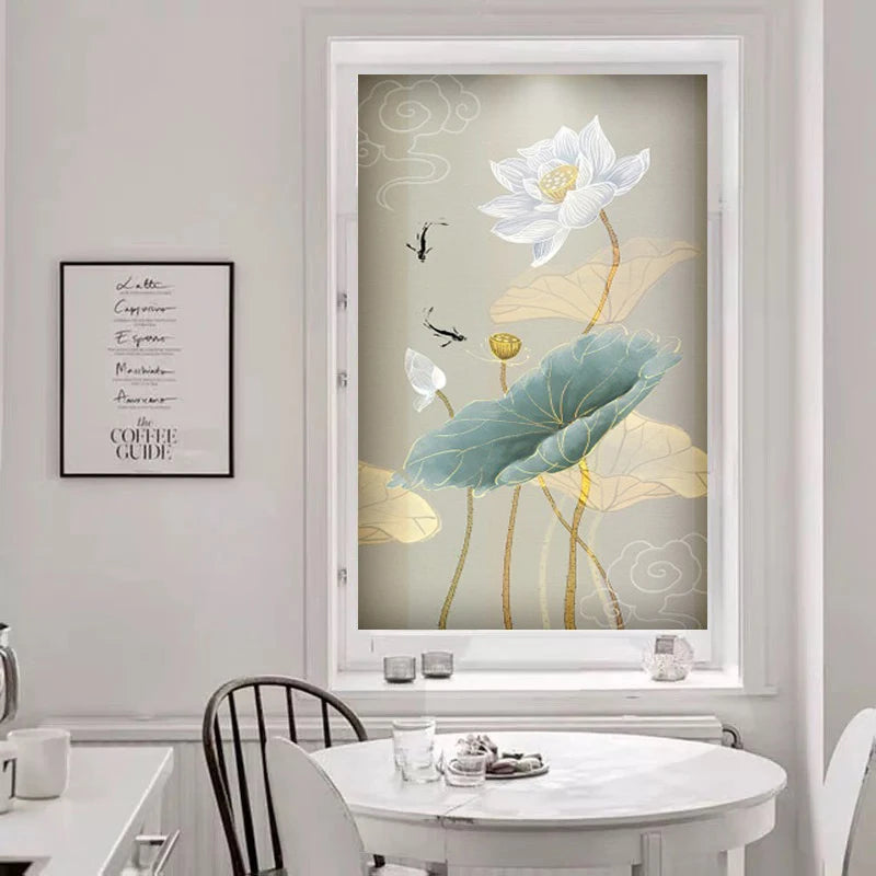 Customized size Windows Glass Films Stained Glass Door Stickers Opaque Self-Adhesive Lotus Poster for Kitchen Bedroom Bathroom