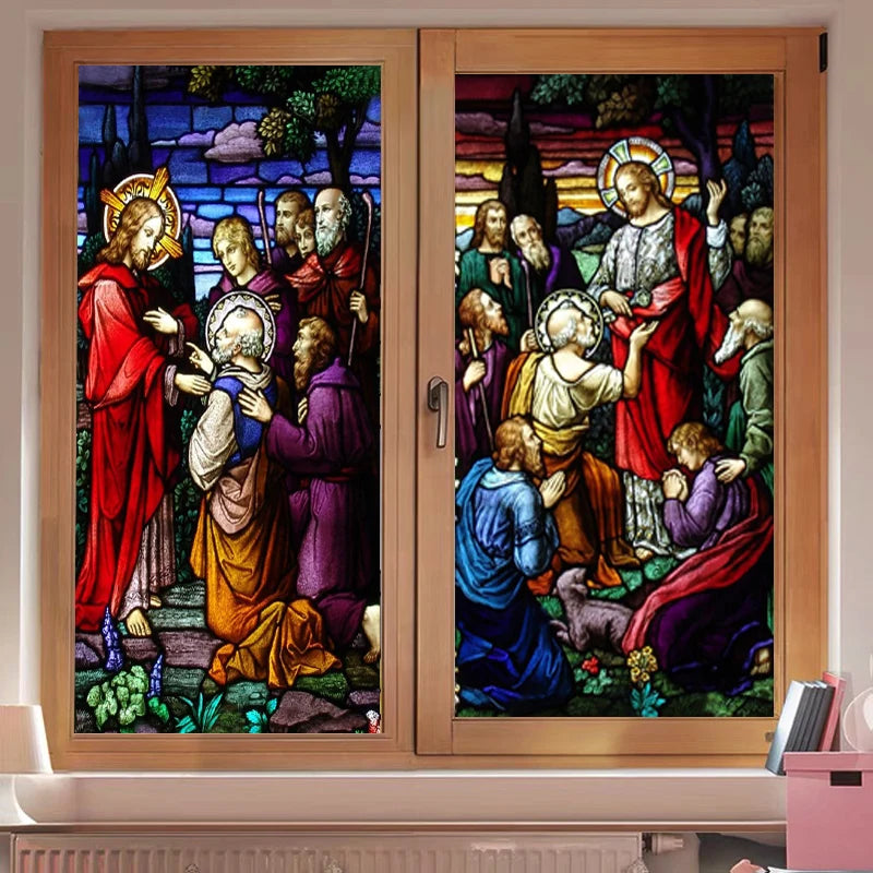 Window Film Frosted Stained Glass Films,Customized Jesus Virgin Mary Church Picture,Static Cling Door Stickers,For Home Office