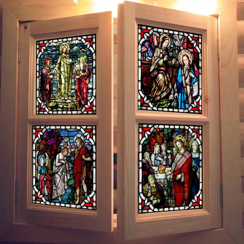 Custom Stained Glass Window Film,PVC Self-Adhesive Window Films,Retro Church Jesus Home Decor Foil Stickers Window treatment