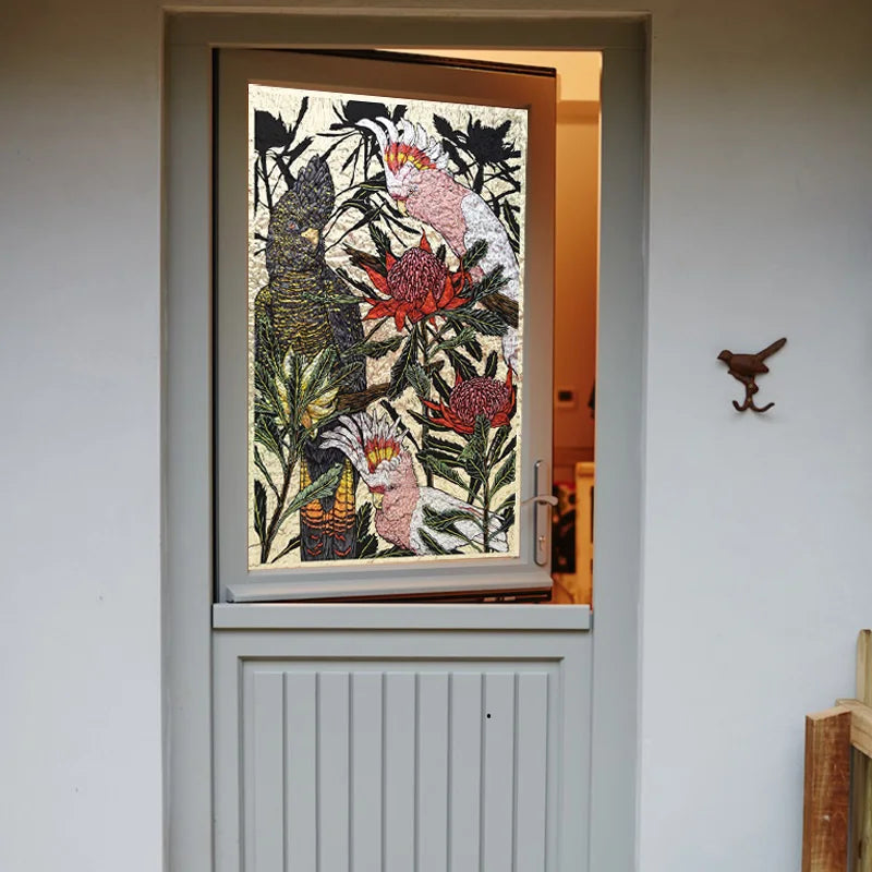 Stained Glass Window Film 3D Frosted Privacy Static Cling Door Stickers Reptile Birds Custom Size For Bathroom Office Home Decor