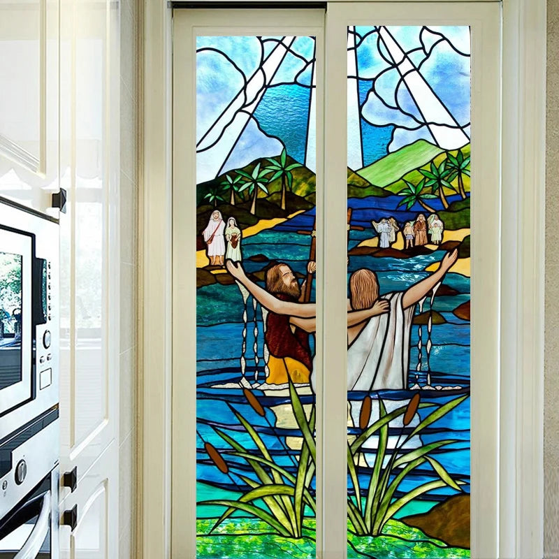 Stained Glass Wndow Film Frosted Glass Sticker Custom Size Jesus Church Poster For Door Bathroom Kitchen Light Box Home Decor