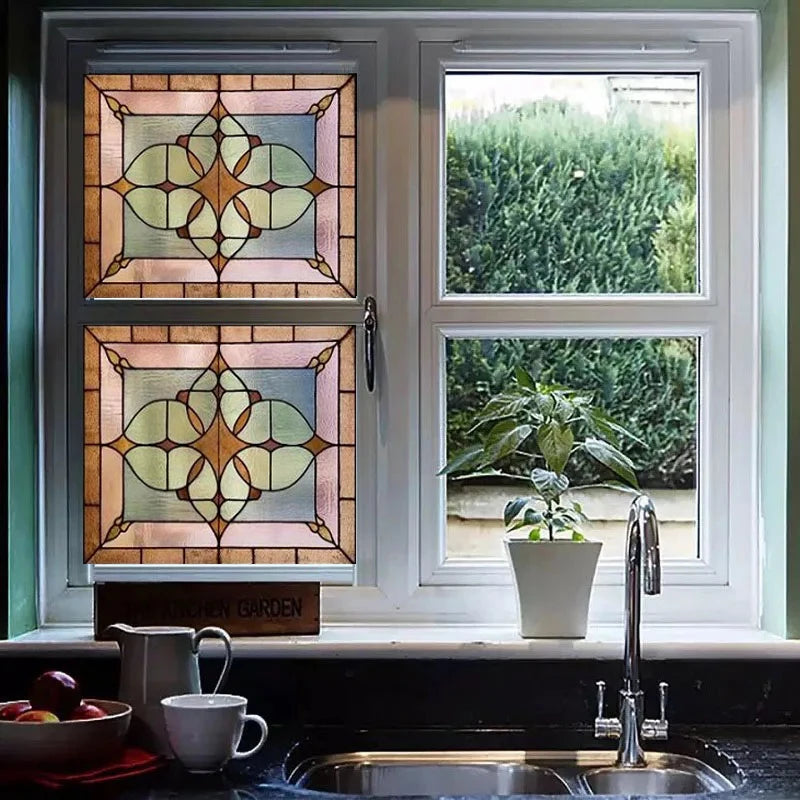 Custom Electrostatic Frosted Stained Glass Window Film,PVC Self-Adhesive Window Films,Retro Church Home Decor Foil Stickers