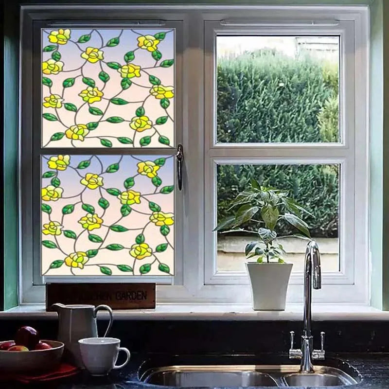 Custom size Stained Glass Wndow Film,PVC Self-Adhesive Window Films,Decor Foil Stickers Window Treatment For Square Glass Door