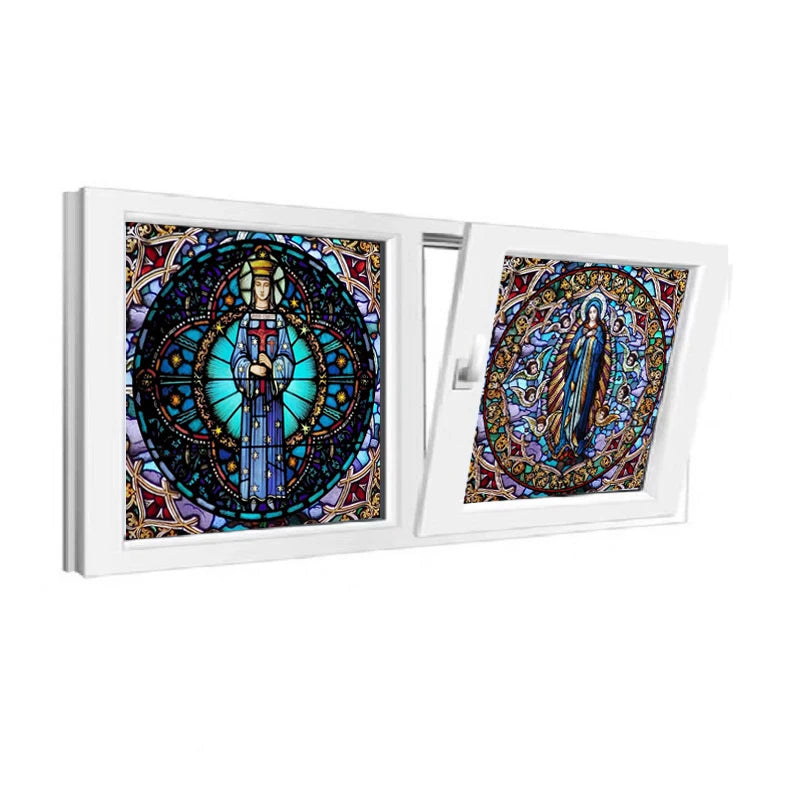 Custom Frosted Stained Glass Window Film,PVC Self-Adhesive Window Films,Retro Church Jesus Decor Foil Stickers Window Treatment