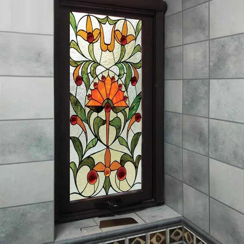 Custom Size Stained Glass Wndow Film Frosted Privacy Film Static Cling Removable Sticker Bedroom Kitchen Bathroom Home Decor