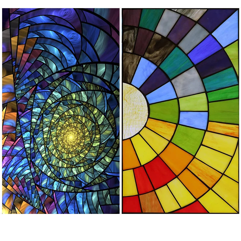 Custom Size Window Film Stained Glass Stickers Static Cling Frosted Privacy 3D Print Rainbow Mosaic For Window Door Home Decor