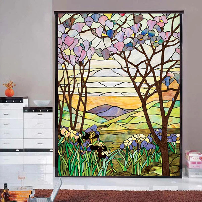 European Church Mosaic Art Glass Film Stained Window Opaque Sticker Self adhesive/Static Cling decor privacy do custom size fl01