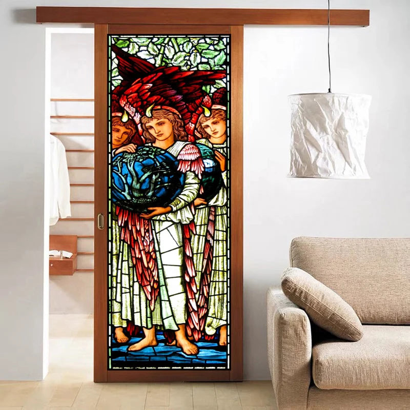 Customized Window Film Frosted Stained Glass Films Door Sticker,Creation of night and day,The First Day,for Office Home Decor