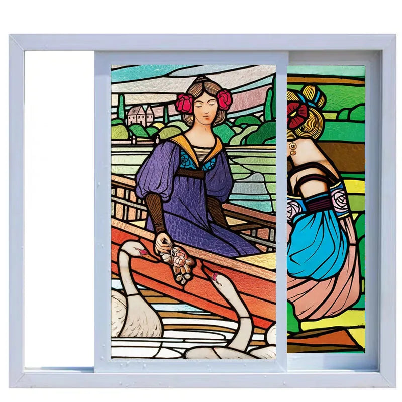 Custom Size Stained Glass Window Film Church Sticker Girl Angel Painting For Kitchen Bathroom Bedroom Glass Door Home Decor
