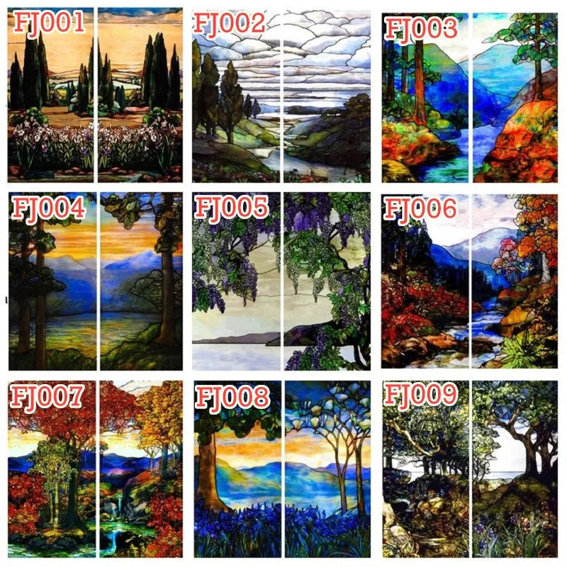 Landscape painting Glass Films Stained Window Film Opaque Sticker Self Adhesive/Static Cling For Square Window do Custom Size