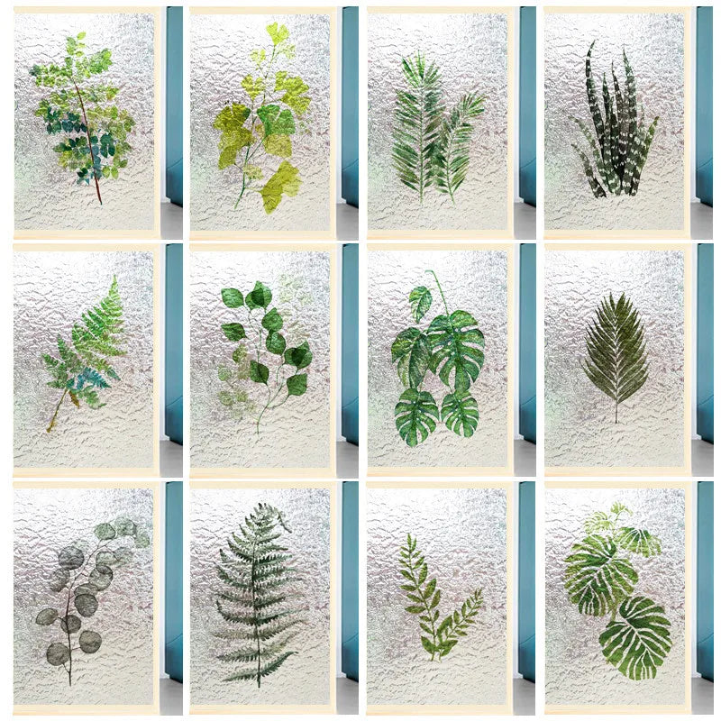 Custom 3D Frosted Stained Glass Window Film, Green Plant Glue-free Electrostatic Cling,Home Decor Door Stickers Window Treatment