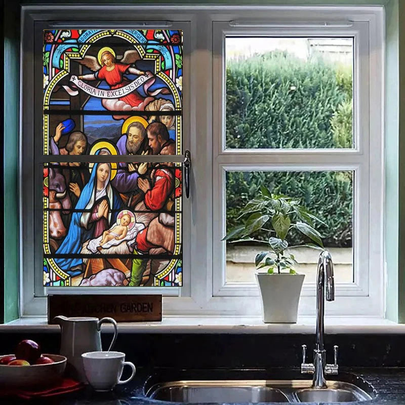 Custom size Window Film Stained Glass Films Jesus Virgin Mary,Home Decor Frosted Foil Door Stickers ,PVC Self-adhesive Poster