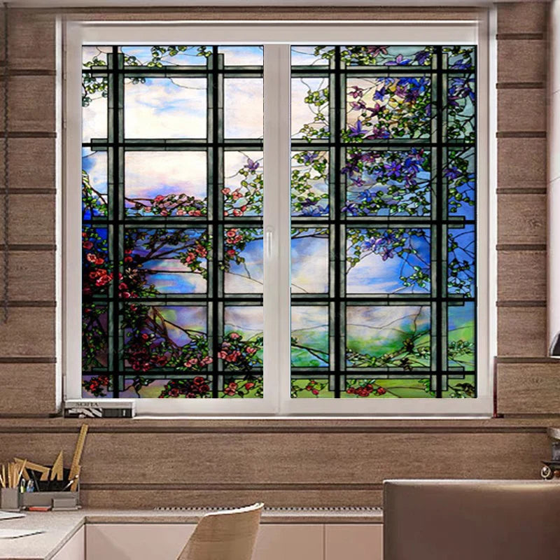 Church Stained Frosted Window Film Decorative Glass Sticker Self Adhesive Static Cling Rose Window Pattern Do Custom Size