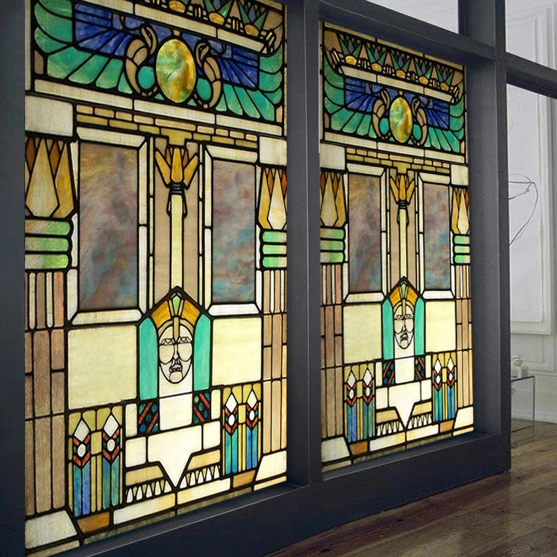 Custom Size Stained Glass Window Film Frosted Privacy Static Cling Retro Prairie Style Stickers Shower Bathroom Office Home Deco