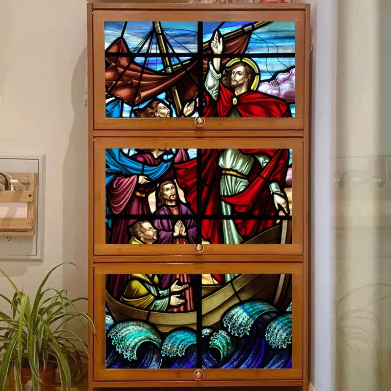 Window Film Frosted Stained Glass Films,Customized Jesus Virgin Mary Church Picture,Static Cling Door Stickers,For Home Office