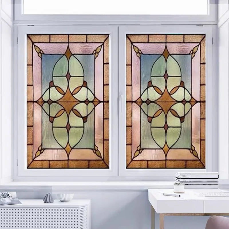 Custom Electrostatic Frosted Stained Glass Window Film,PVC Self-Adhesive Window Films,Retro Church Home Decor Foil Stickers