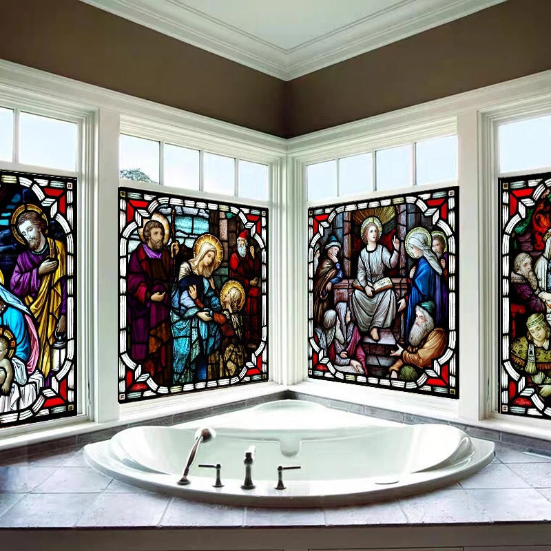 Custom Stained Glass Window Film,PVC Self-Adhesive Window Films,Retro Church Jesus Home Decor Foil Stickers Window treatment