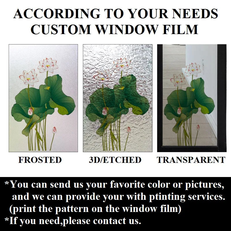 Customized size Windows Glass Films Stained Glass Door Stickers Frosted/3D Etched/Transparent Lotus for Kitchen Office Bathroom
