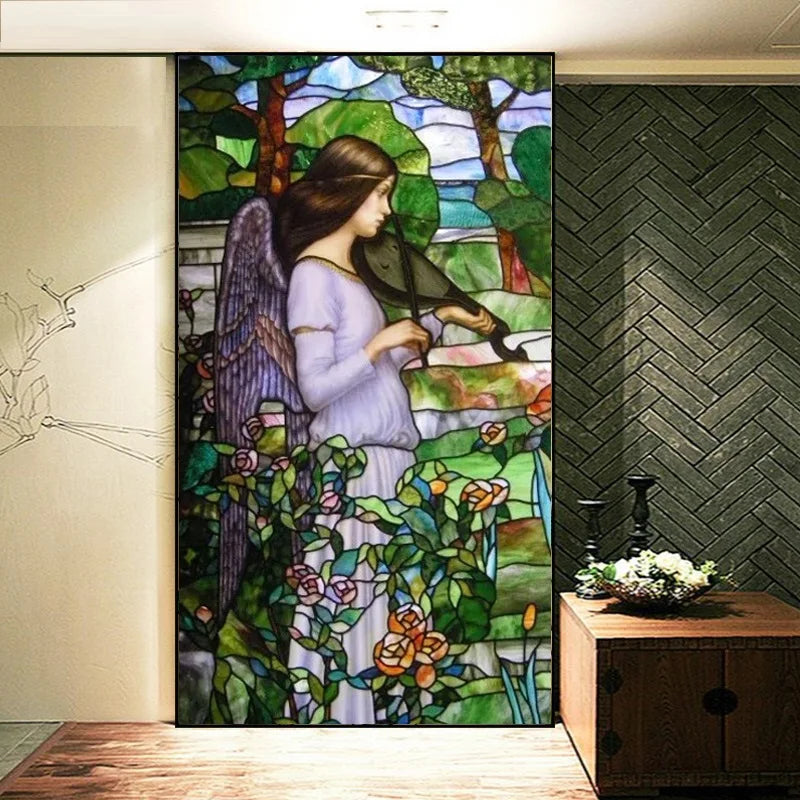 Custom Size Stained Glass Window Film Church Sticker Girl Painting For Kitchen Bathroom Bedroom Glass Sliding Door Home Decor
