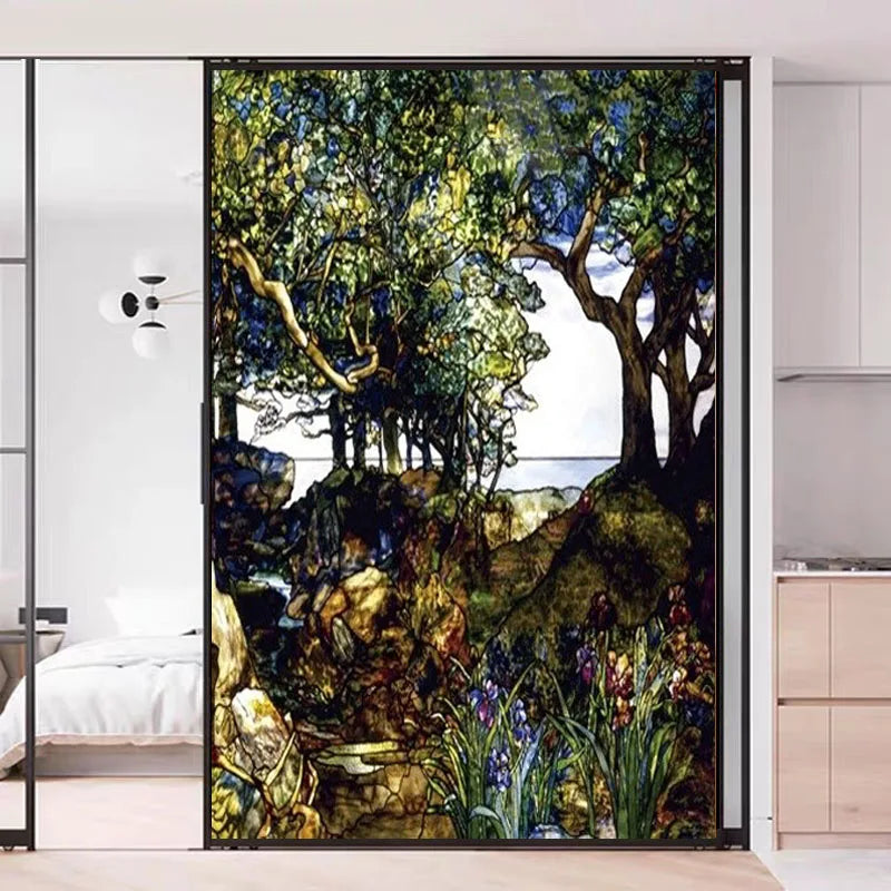 European Church Mosaic Art Glass Film Stained Window Opaque Sticker Self Adhesive/Static Cling Decor Privacy Do Custom Size FT01