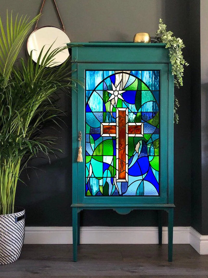 Window Film Frosted Stained Glass Films Cross Dove Lily Static Cling Church Home Decor Bathroom Kitchen Door Sticker Customized