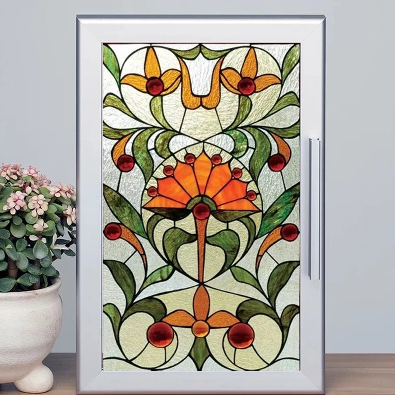 Custom Size Stained Glass Wndow Film Frosted Privacy Film Static Cling Removable Sticker Bedroom Kitchen Bathroom Home Decor