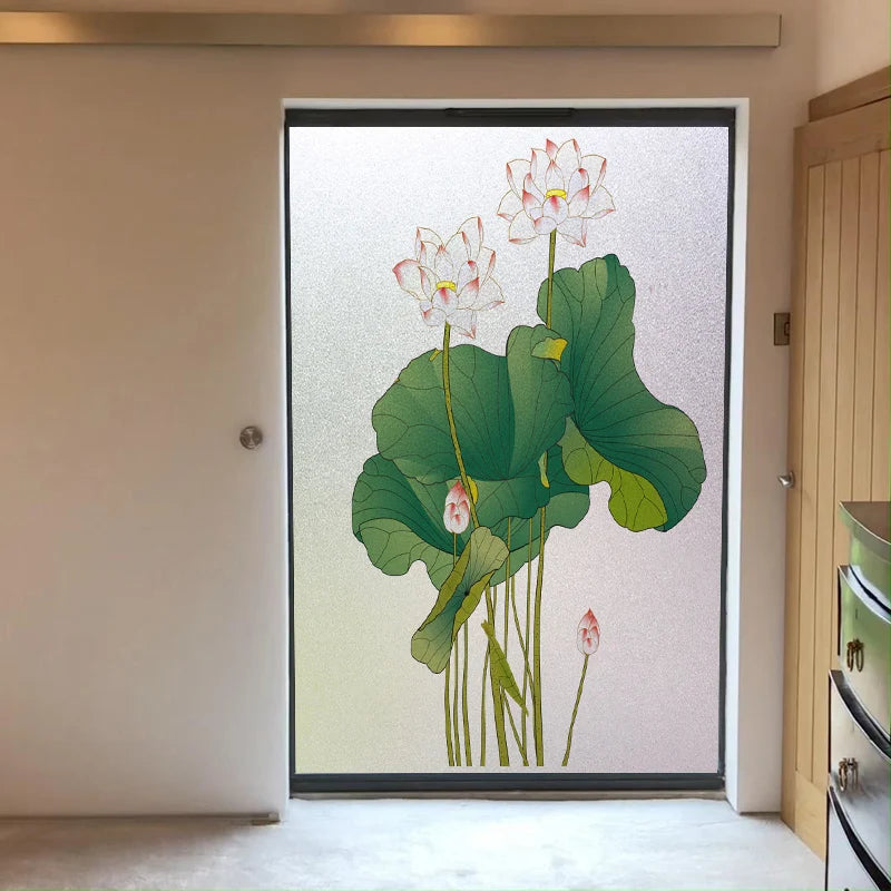 Customized size Windows Glass Films Stained Glass Door Stickers Frosted/3D Etched/Transparent Lotus for Kitchen Office Bathroom