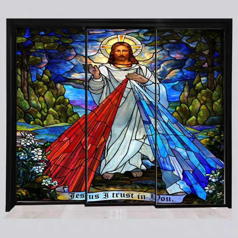Can do any size Window Film Glass Films Jesus Christ Poster stained glass sticker self adhesive or static cling for Church Home