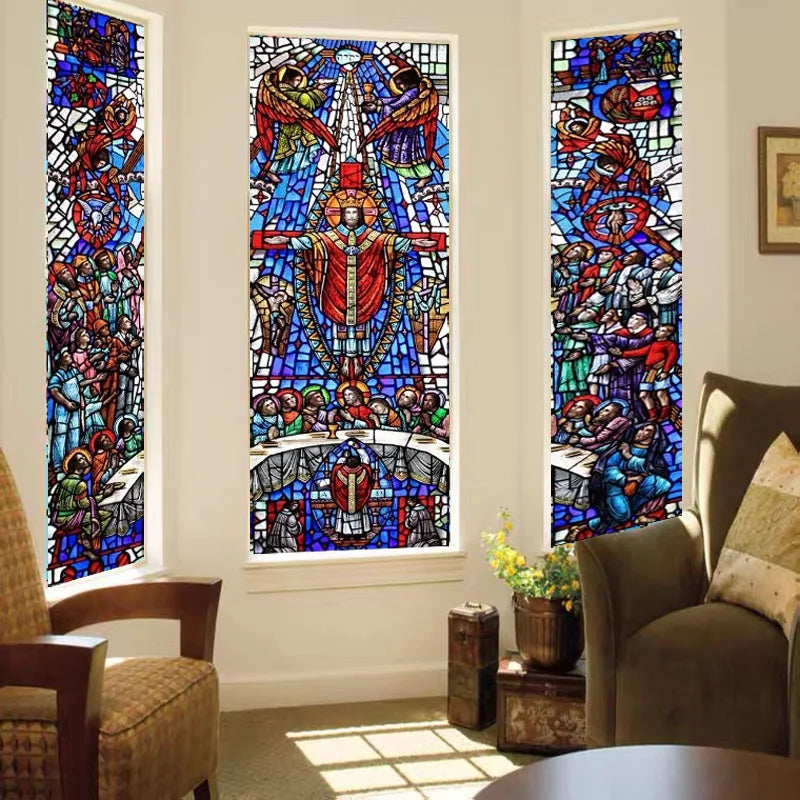 Stained Glass Wndow Film Frosted Glass Sticker Forest Custom Size Church Jesus Last Supper Light Box Poster Home Decor