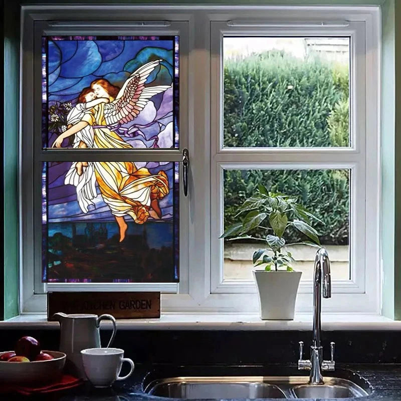 European Church Jesus,Angel Glass Films Stained Window Opaque Frosted Sticker Self Adhesive/Static Cling Privacy do custom size