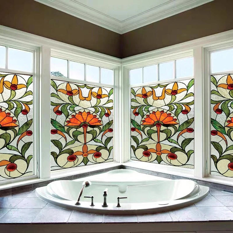 Custom Size Stained Glass Wndow Film Frosted Privacy Film Static Cling Removable Sticker Bedroom Kitchen Bathroom Home Decor