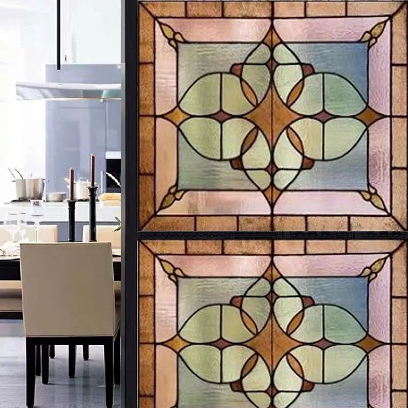 Custom Electrostatic Frosted Stained Glass Window Film,PVC Self-Adhesive Window Films,Retro Church Home Decor Foil Stickers