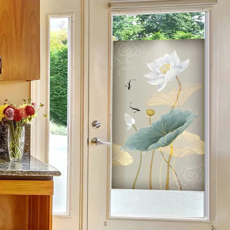 Customized size Windows Glass Films Stained Glass Door Stickers Opaque Self-Adhesive Lotus Poster for Kitchen Bedroom Bathroom