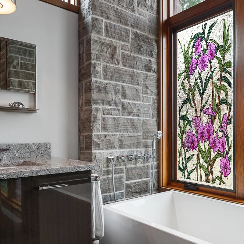 Stained Glass Window Film 3D Frosted Privacy Static Cling Door Stickers Plant Florl Custom Size For Bathroom Office Home Decor